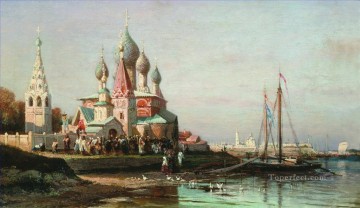  1863 Oil Painting - easter procession in yaroslavl 1863 Alexey Bogolyubov cityscape city scenes